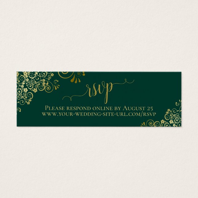 Gold Frills Emerald Green Wedding RSVP Online Card (Vorderseite)