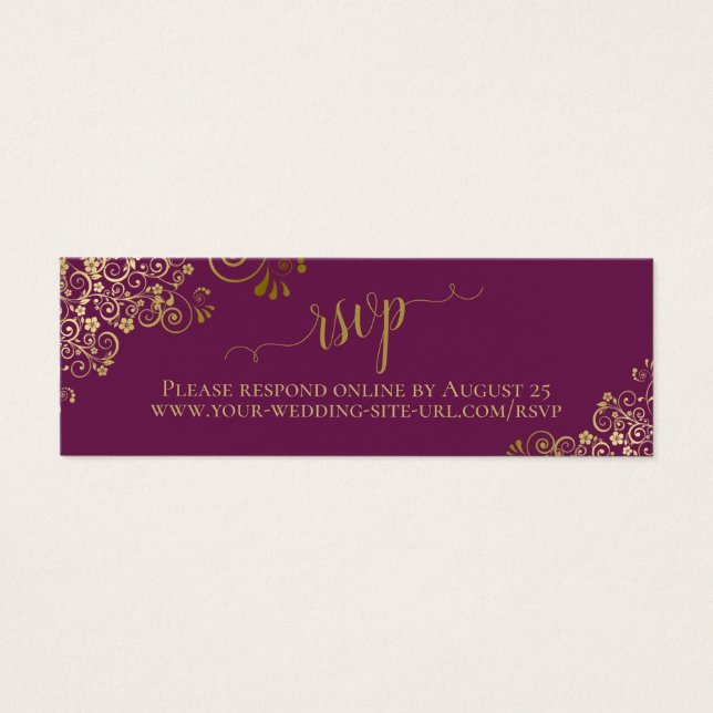 Gold Frills Magenta Plum Wedding RSVP Online Card (Vorderseite)