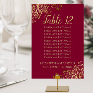 Gold Frills Maroon Burgundy Seating Chart Tischnummer