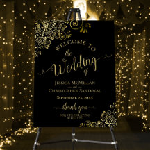 Gold Frills on Black Elegant Wedding Willkommen