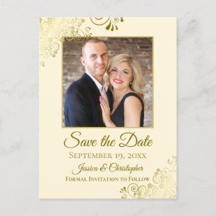 Gold Frills on Cream Wedding Save the Date Foto Ankündigungspostkarte