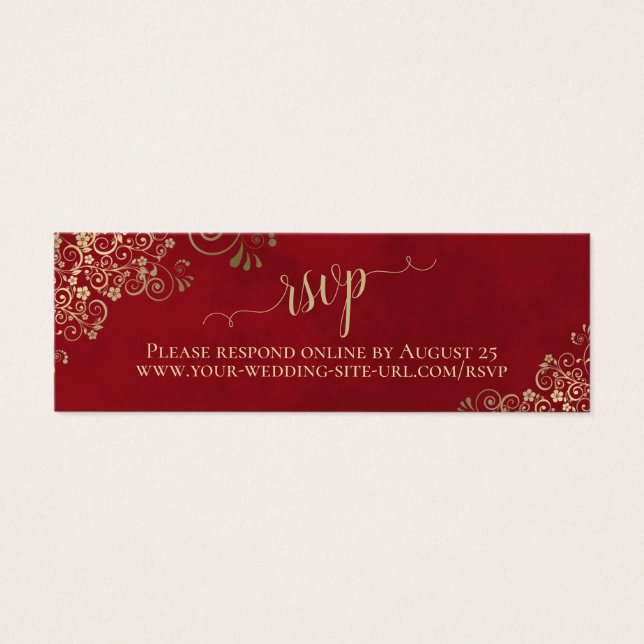 Gold Frills on Lush Red Wedding RSVP Online Card (Vorderseite)