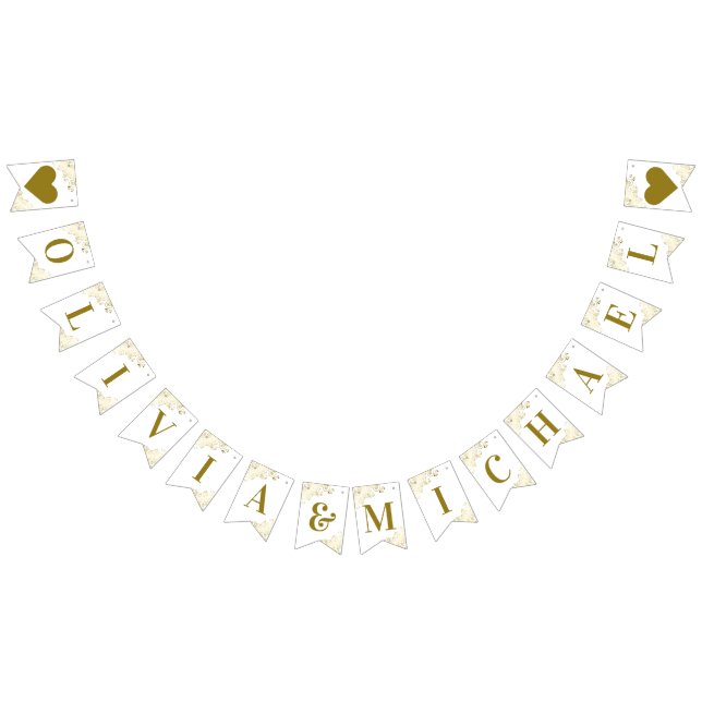Gold Frills on White Wedding Couple Names Elegant Wimpelkette (Alle)