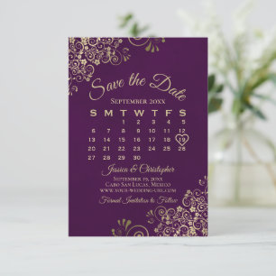 Gold Frills Plum Lila Eleganter Hochzeitkalender Save The Date
