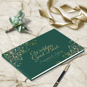 Gold Frills und Emerald Green Elegant Wedding Gästebuch