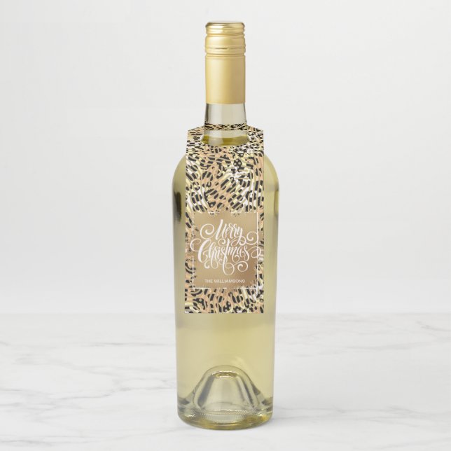 Gold Frohe Weihnachten auf Leopard Flaschenanhänger (Auf Flasche)