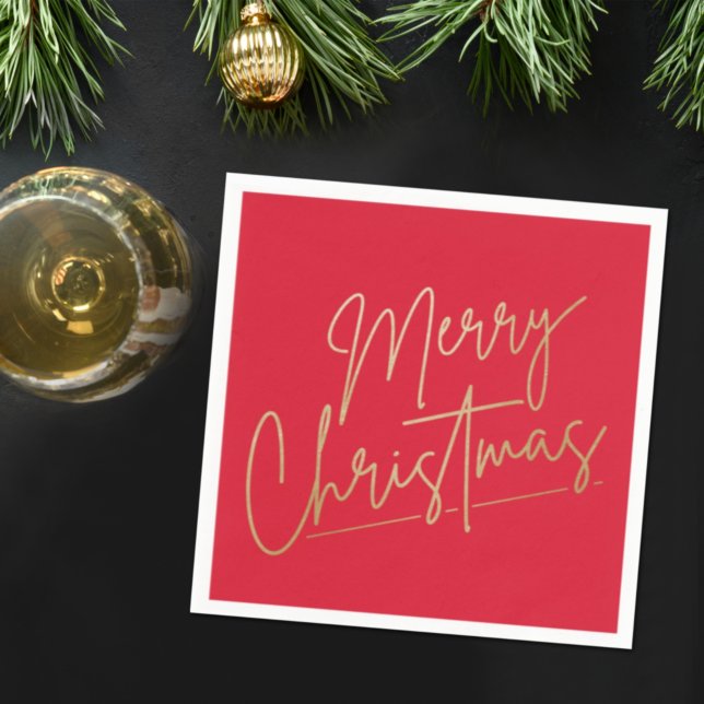 Gold Frohe Weihnachten auf Red Serviette (Von Creator hochgeladen)