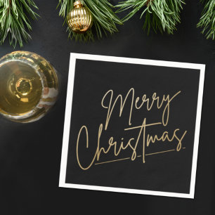 Gold Frohe Weihnachten auf schwarz Serviette