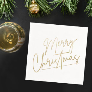 Gold Frohe Weihnachten auf White Napkins Serviette