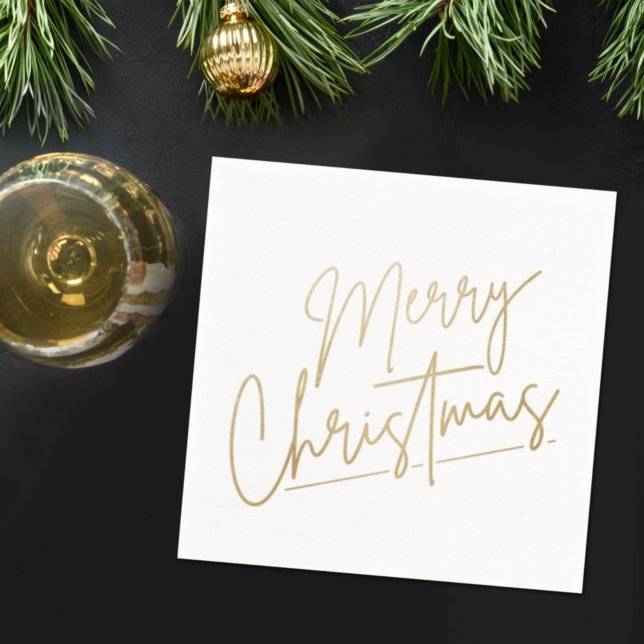 Gold Frohe Weihnachten auf White Napkins Serviette (Von Creator hochgeladen)