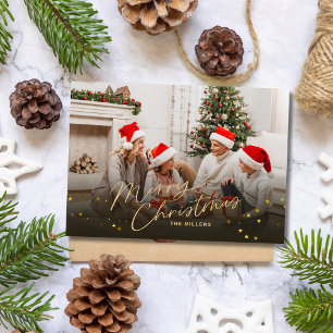 Gold Frohe Weihnachten Familienurlaub Foto Karte
