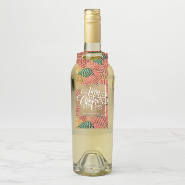 Gold Frohe Weihnachten Floral Flaschenanhänger (Auf Flasche)