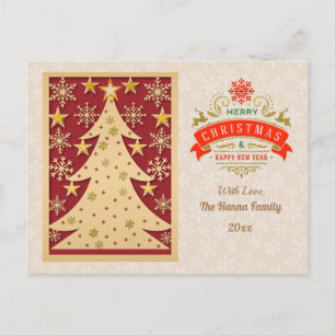 Gold Frohe Weihnachten & Glück Neues Jahr & Schnee Postkarte
