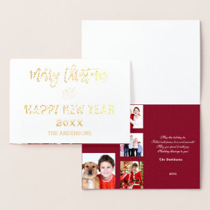 Gold Frohe Weihnachten glückliche Neujahrsfamilien Folienkarte