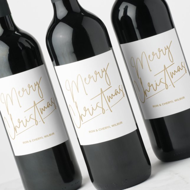 Gold Frohe Weihnachten Grün Weiß Weinetikett (Gold Merry Christmas White Wine Bottle Labels)