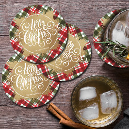 Gold Frohe Weihnachten Kariert Runder Pappuntersetzer