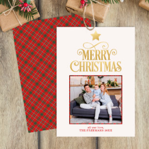 Gold Frohe Weihnachten Kariertes Foto Grußkarte
