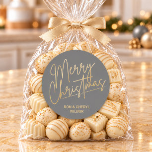 Gold Frohe Weihnachten Luxe Grau Runder Aufkleber