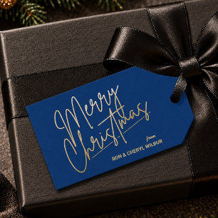 Gold Frohe Weihnachten Luxe Navy Blue Geschenkanhänger