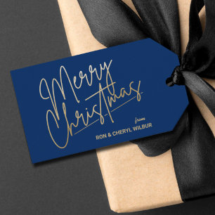 Gold Frohe Weihnachten Luxe Navy Blue Geschenkanhänger