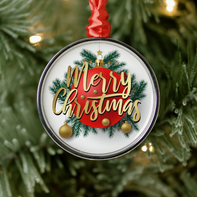 Gold Frohe Weihnachten mit Kranz Ornament Aus Metall (Baum)