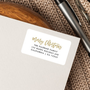 Gold Frohe Weihnachten Moderne Script Typografie Adressaufkleber