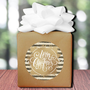 Gold Frohe Weihnachten Schwarz-weiße Streifen Runder Aufkleber