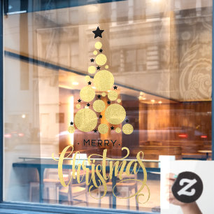 Gold Frohe Weihnachten Tree Stars Urlaub Fensteraufkleber