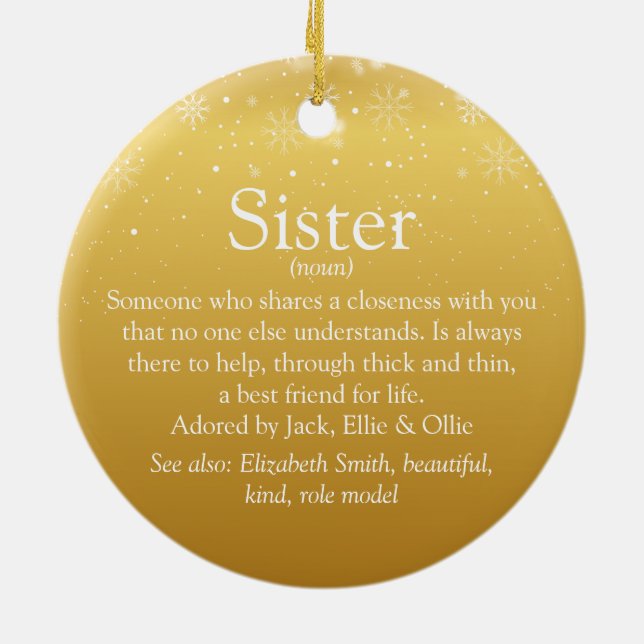 Gold Frohe Weihnachten Welten Beste Sister Definit Keramik Ornament (Hinten)