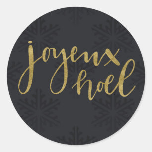 Gold FROHE WEIHNACHTEN Winter Schwarz Schneeflocke Runder Aufkleber