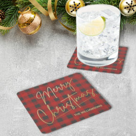 Gold Frohe Weihnachts Red Buffalo Rechteckiger Pappuntersetzer