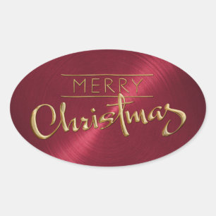 Gold Frohe Weihnachts Red Sticker Embossed Look