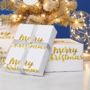 Gold Frohe Weihnachts-Script-Kalligrafie auf weiß Geschenkpapier