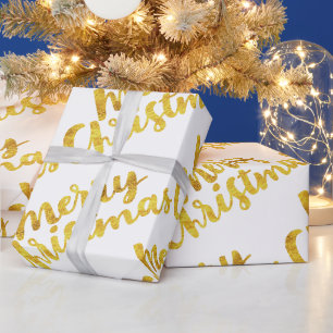 Gold Frohe Weihnachts-Script-Kalligrafie auf White Geschenkpapier
