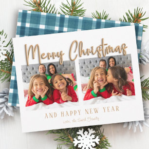 Gold Frohe Weihnachtsblase Buchstaben Blau Kariert Feiertagskarte