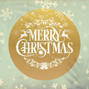 Gold Frohe Weihnachtsschneeflocken Runder Aufkleber