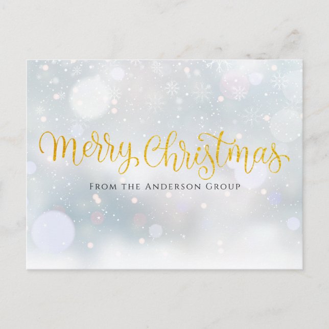 Gold Frohe Weihnachtsschneeunternehmen Feiertagspostkarte (Vorderseite)