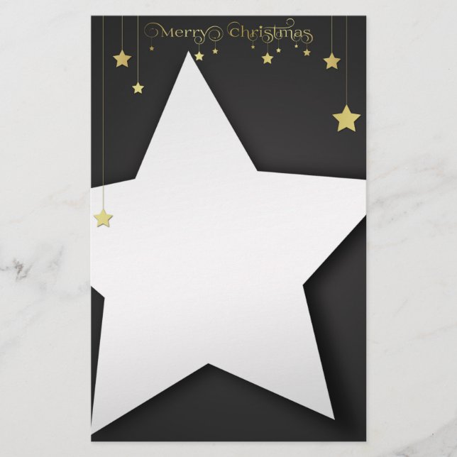 Gold Frohe Weihnachtsstars Briefpapier (Vorderseite)