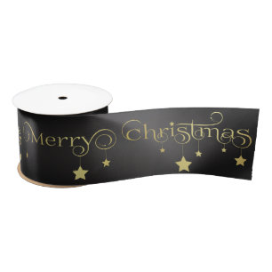 Gold Frohe Weihnachtsstars Satinband
