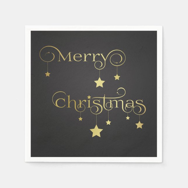Gold Frohe Weihnachtsstars Serviette (Vorderseite)