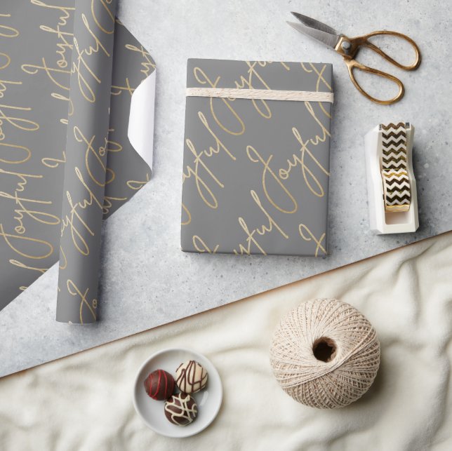 Gold FRÖHLICH auf Grau Geschenkpapier (Kunsthandwerk)