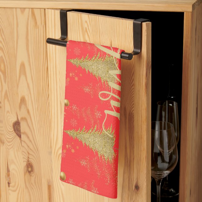 Gold FRÖHLICH auf roter Weihnachtsfeier  Geschirrtuch (Drittel gefaltet)