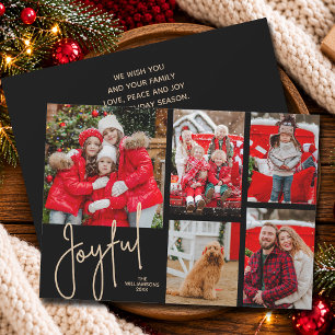 Gold FRÖHLICH auf schwarzer Multi-Foto-Weihnachtsk Feiertagskarte