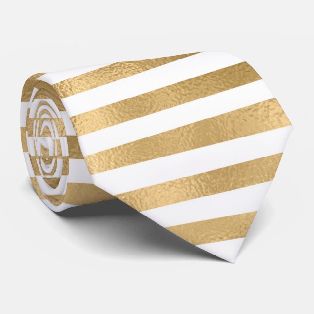 Gold Frozen Hintergrund White Stripes Neck Tie Krawatte (Gerollt)