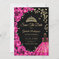 Gold Fuchsia Pink Roses Schmetterlinge Quinceanera