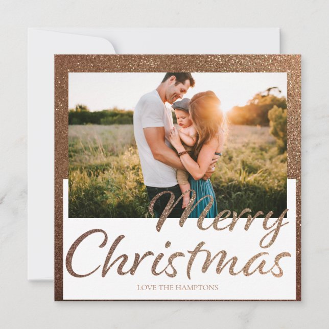 Gold Full Glitzer Foto Frohe Weihnachtskarte (Vorderseite)