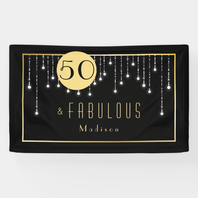 Gold Fun Fab 50th Birthday Banner (Horizontal)