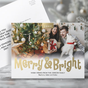 Gold Fun Merry Bright Foto Moderne Postkarte