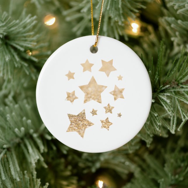 Gold funkeln Star Weihnachtsfeiertag weiß Keramik Ornament (Baum)