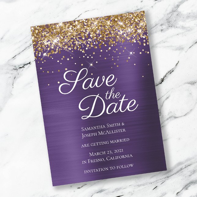 Gold Funkelnd Glitzer Dunkle Violet Ombre Foil Save The Date (Von Creator hochgeladen)